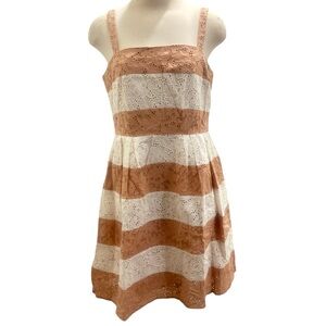 LOFT Striped Fit and Flare Eyelet Sundress in Cream & Tan Size 6